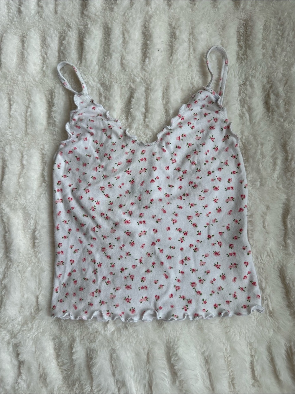 Brandy Melville White Cami with Pink Floral Print